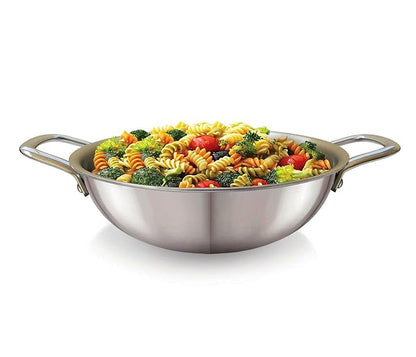Amicus Triply Stainless Steel Deep Kadai Kadhai for Cooking Stirfry Deepfry Induction Friendly Pan 20 Cm 1.6 Litre