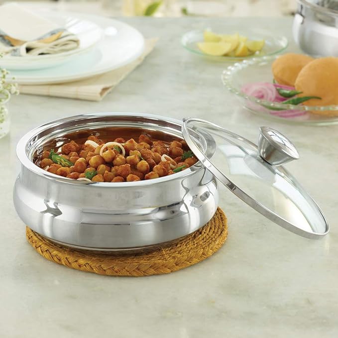 Borosil Stainless Steel Handi Server | 2.5 Litres | Grey