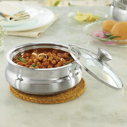 Borosil Stainless Steel Handi Server | 2.5 Litres | Grey