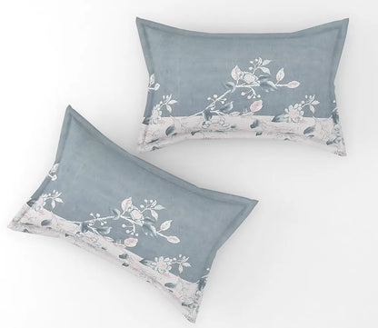 Fresh From Loom King Size Floral Print Microfiber Fitted Bedsheet Set 240 TC 2 Pillow Cover Grey Walnut
