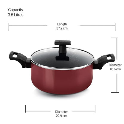 Milton Pro Cook Granito Induction Biryani Pot with Glass Lid 22 cm, 3.5 litres, Burgundy - 1420 gms