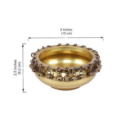 Two Moustaches Ethnic Traditional 6 Inches Brass Urli Bowl with Bells