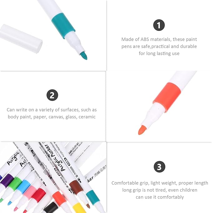 Hobby India Colourful Waterproof Acrylic Pen 12 Shades | Paint Pen Marker Set Fine Dry Tip Acrylic Markers for Art | Drawing | Colouring