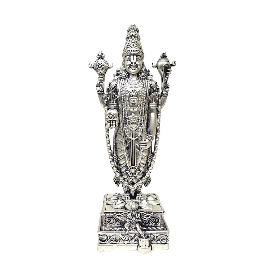 Gold Art India Lord Tirupati Balaji Silver Plated Matte Idol with Garuda