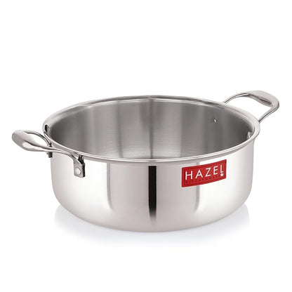 Hazel Triply Stainless Steel Induction Bottom Stok Pot Cookpot Tope with Handle 6 Litre 30.1 cm