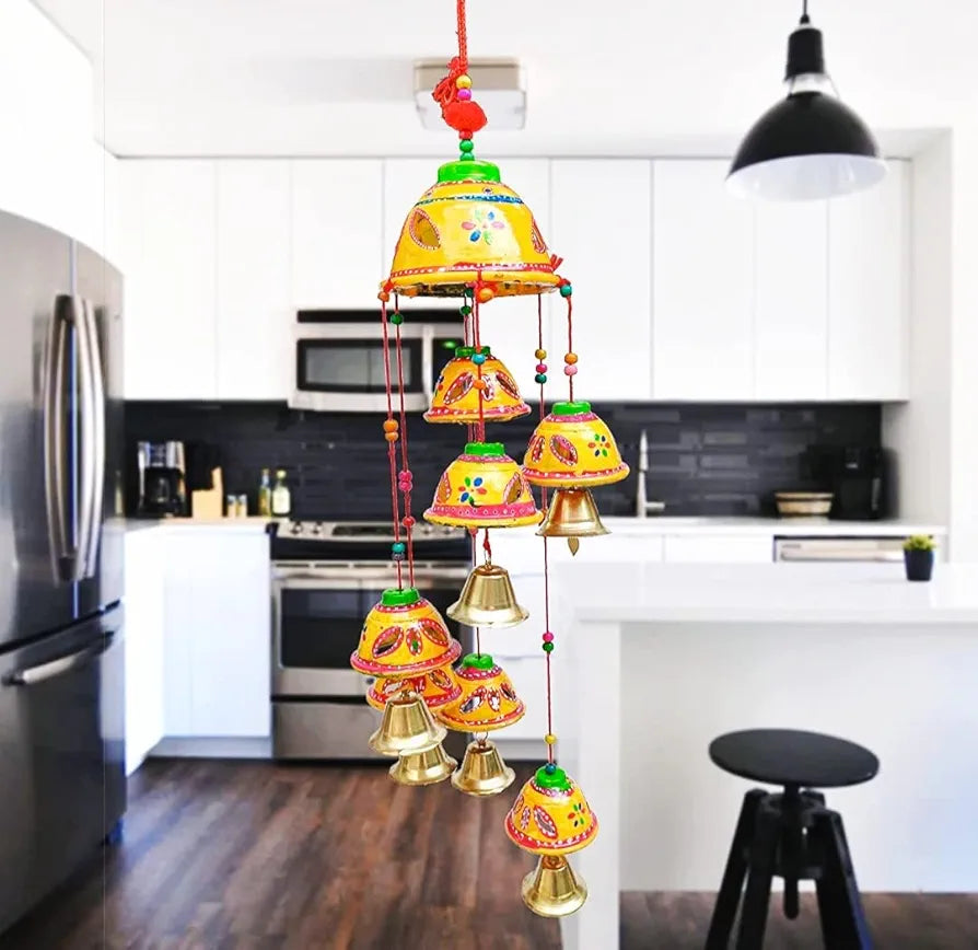 Little Rajasthani Handicraft Hand Painted Wind Chimes Multicolor Random Colors