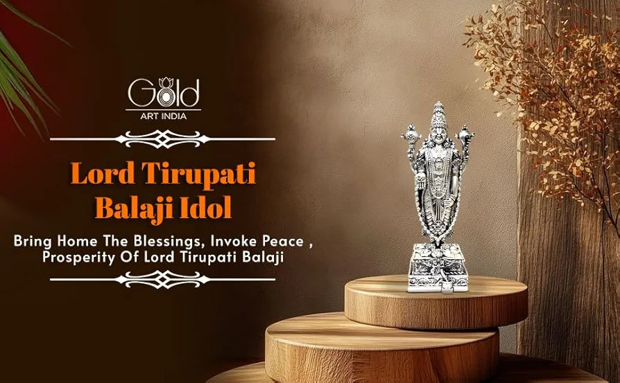 Gold Art India Lord Tirupati Balaji Silver Plated Matte Idol with Garuda