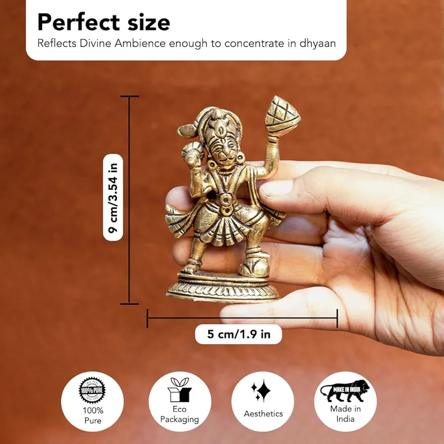 Ekhasa Pure Brass Hanuman Ji Murti Golden Hanuman Ji