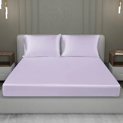 Cloth Fusion Satin Elastic Fitted Bedsheets Double Bed Luxury Queen Size Bed Sheet with 2 Pillow Covers Lilac Colour