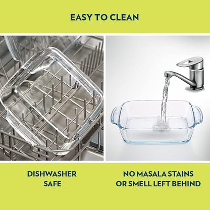Borosil Glass Baking Dish | 1.6 Litres | Transparent | 1 Piece Square Dish With Handle