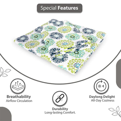Divine Casa Double Size Bedsheet for Double Bed 144 TC Pure Cotton Queen Size with 2 Pillow Covers Floral Colour Green Blue