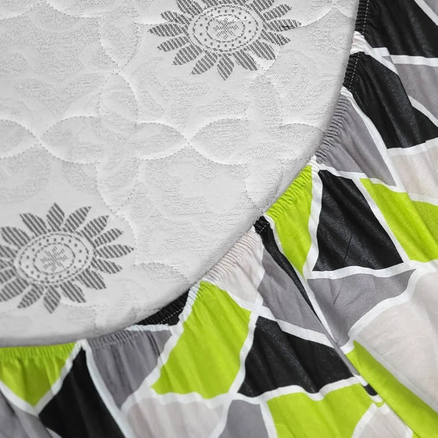 Divine Casa Bedsheet For Double Bed Elastic Fitted Cotton Printed Bed Sheets For Double Bed Set With 2 King Size Pillow Covers Colour Green