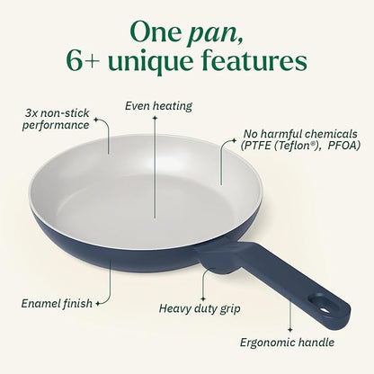 Ember Cookware Arcilla Ceramic Non-stick Egg Pan 20cm | Glass Lid | Matching Handle | Florence Series | Blue