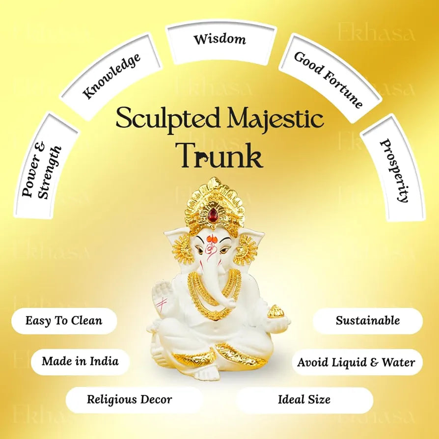 Ekhasa Ganesh Idol for Car Dashboard Ganpati Idol for Cars White 1