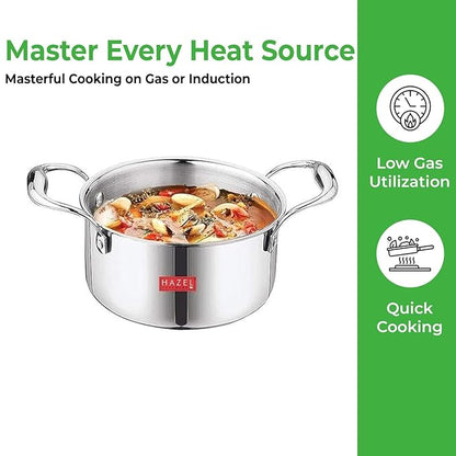 Hazel Triply Stainless Steel Induction Bottom Tope with Handle 2 Litre 18.5 cm