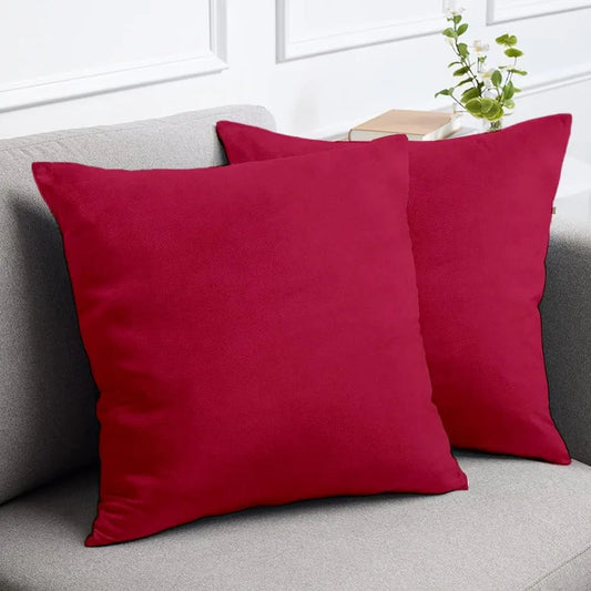 Cloth Fusion Velvet Sofa Cushion Cover Set of 2 Luxurious Cushion Cover Magenta Colour