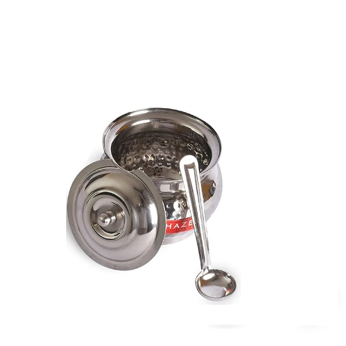 Hazel Ghee Pot with Spoon Stainless Steel Hammered Finish Ghee Container for Kitchen