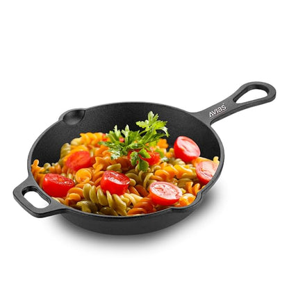 Avias Cast Iron Skillet with Handle Loha Deep Fry Pan 25cm 10 inches