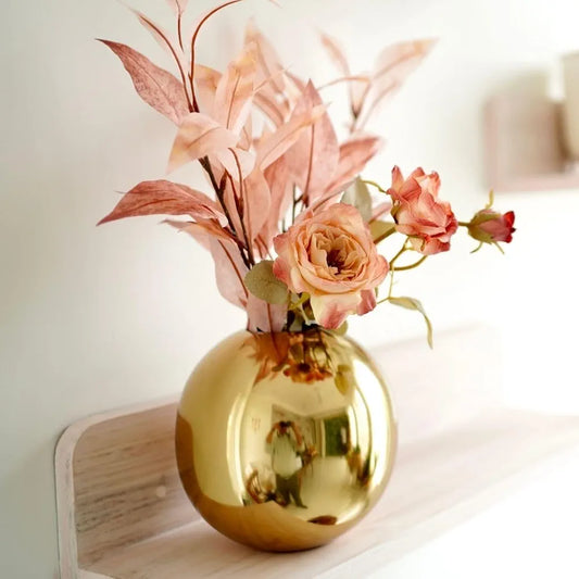 Behoma Metal Ball Round Flower Vase for Home Decor Gold Medium Flowers not Included