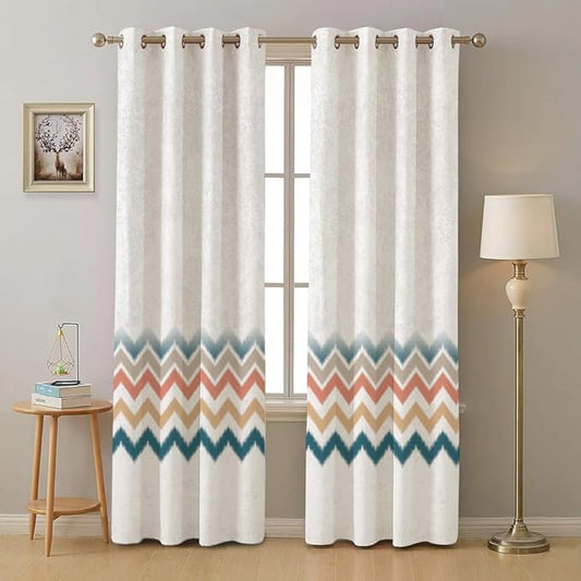 Urban Space Cotton Curtains for Door Set of 2 with Eyelets and TieBack (Colour Panel Ocean Blue)