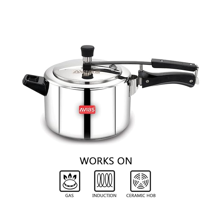 Avias Ceres Stainless Steel Inner Lid Pressure Cooker 5L Cooker/Induction Friendly 1.2mm Thickness