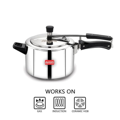 Avias Ceres Stainless Steel Inner Lid Pressure Cooker 5L Cooker/Induction Friendly 1.2mm Thickness
