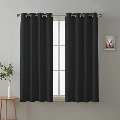Cloth Fusion Plain Blackout Window Curtains 5 Feet Long Set of 2 Black Colour