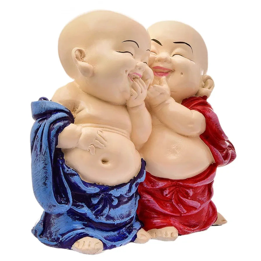Karigaari India Handcrafted Resine Little Laughing Buddha Monk Sculpture
