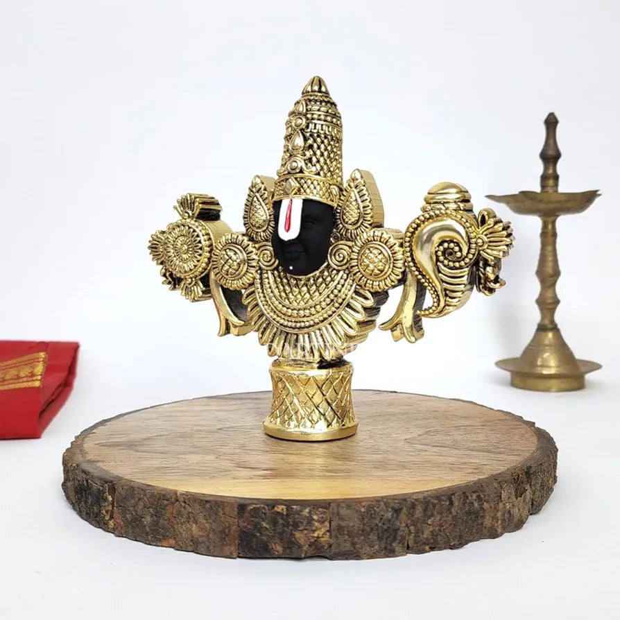 Gold Art India Lord Venkateswara Balaji Face Idol Antique Gold Matte Finish