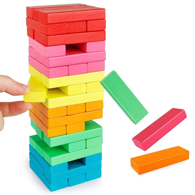 Wembley Wooden Blocks Stacking & Balancing Tower Games for Kids Adults 54 Pcs