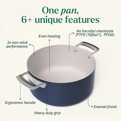 Ember Cookware Arcilla Ceramic Non Stick Dutch Oven 24cm | Metallic Lid | Stainless Steel Handles | Non Toxic Biryani Pot | Blue
