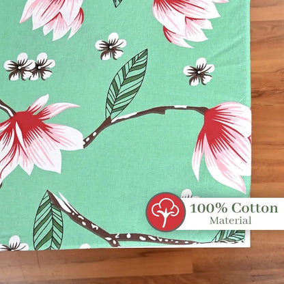 Divine Casa Floret 100% Cotton King Fitted Bedsheet 144 TC Deep Pocket Design Soft & Breathable Fabric Colour Blossom Haven Mint