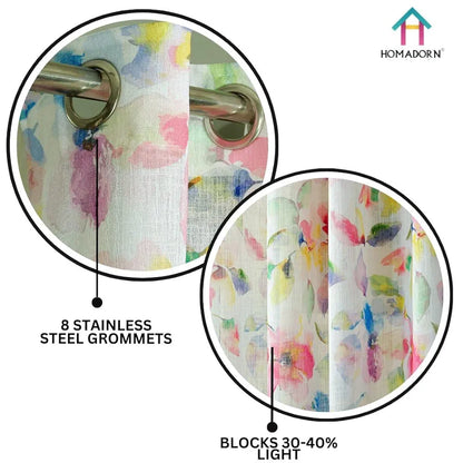 Homadorn Linen Sheer Printed Semi Transparent Curtains for Window Set of 2 Multi Watercolor