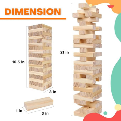 Wembley Wooden Blocks Stacking & Balancing Tower Games for Kids Adults 54 Pcs