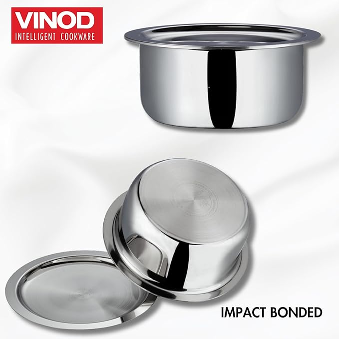 Vinod Platinum Triply Stainless Steel Tope with Stainless Steel Lid 2.5 litres Capacity (18 cm Diameter) - Silver