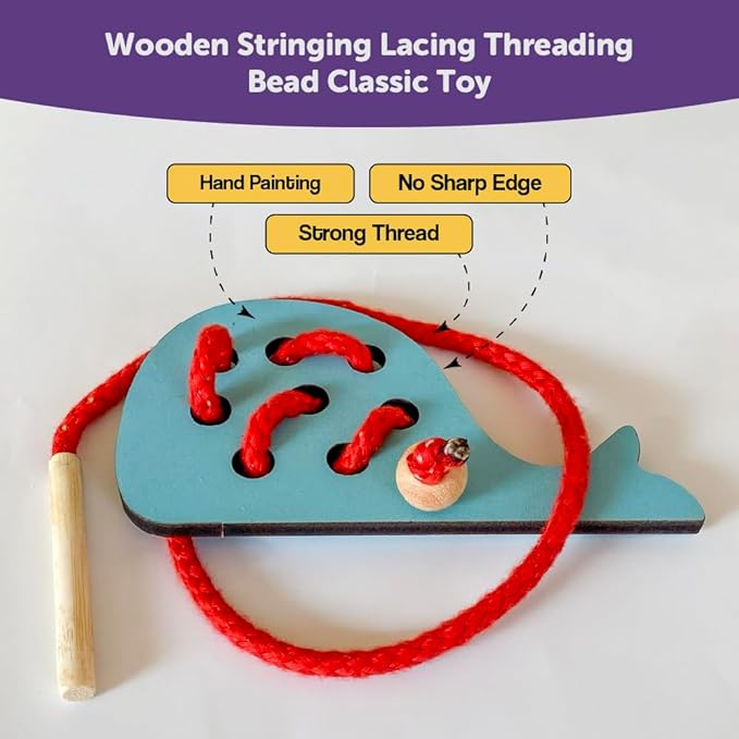 Mini Leaves Lacing Activity for Kids | Wooden Lacing Toys for Toddlers | Preschooler Educational Fine Motor Skill Toys for 3+ Years | Snail