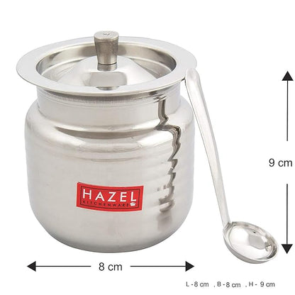 Hazel Ghee Pot with Spoon Stainless Steel Hammered Finish Ghee Container for Kitchen Premium Oil
