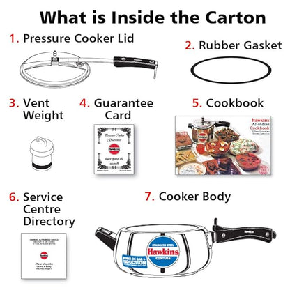 Hawkins 3.5 Litre Contura Pressure Cooker Stainless Steel Inner Lid Handi Cooker Induction Silver