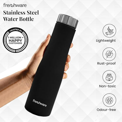Frenchware Water Bottle 1 Litre, Stainless Steel, Premium SS 304, Shadow Black | Easy-to-Clean