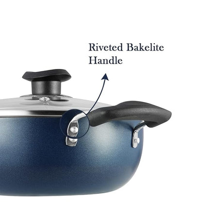 Vinod Zest Aluminium Non Stick Deep Kadhai with Glass Lid - 1.4 Litre, 18cm | 3 Layer Ceramic Coating | 3 mm Thick