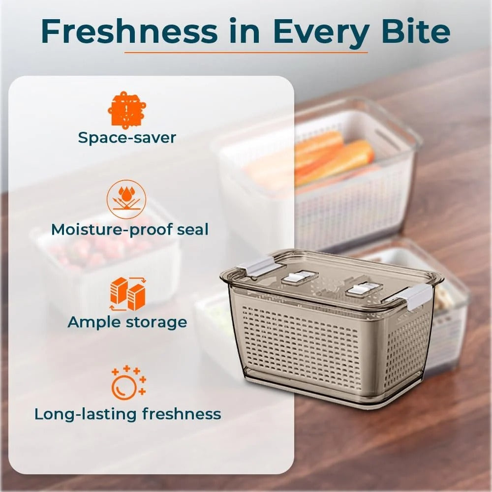 Kuber Industries Small Fridge Crisper with Lid | Detachable Hollow Basket | Brown