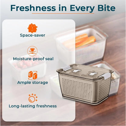 Kuber Industries Small Fridge Crisper with Lid | Detachable Hollow Basket | Brown