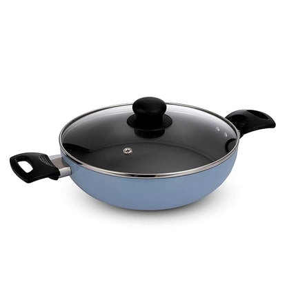 Fackelmann Cologne Range Non stick Aluminium Kadai With Glass Lid 24 cm perfect For Searing