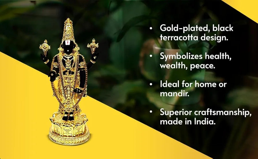 Gold Art India Lord Tirupati Balaji Idol Murti for Mandir Gold Plated Terra Cotta