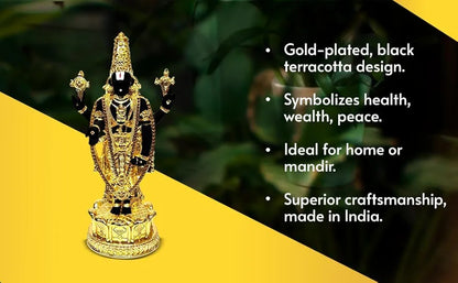 Gold Art India Lord Tirupati Balaji Idol Murti for Mandir Gold Plated Terra Cotta