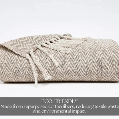Homadorn All Season Cotton Weaved Throw Blanket Colour Beige