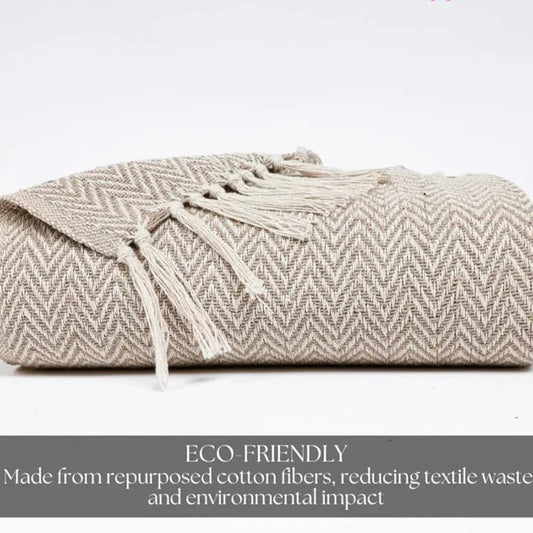 Homadorn All Season Cotton Weaved Throw Blanket Colour Beige