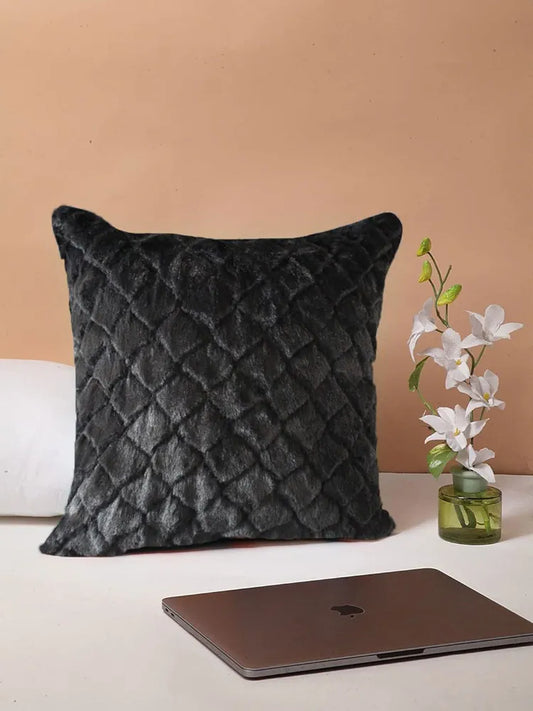 Luxe Home Cushion Cover Duble Side Rabbit Fur Diamond Design Covers Set of 2 Colour Anthra