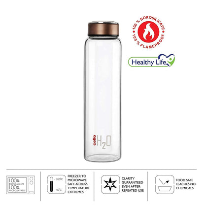Cello H2o Borosilicate Glass Water Bottle | 1000 ml