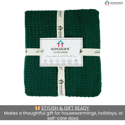 Homadorn Waffle Weave Cotton Throw Blanket Colour Bottle Green